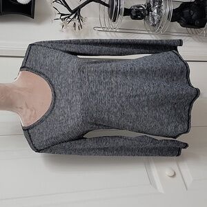 Brisas Size S, Black and Gray Long Sleeved Athletic Tee. Scoop Neck, EUC